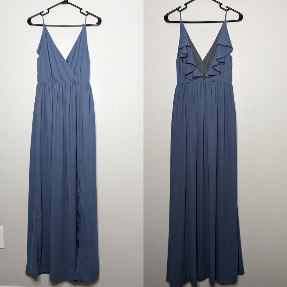 ✨3/$15 TOBI blue spaghetti strap ruffle bridesmaid maxi dress XS